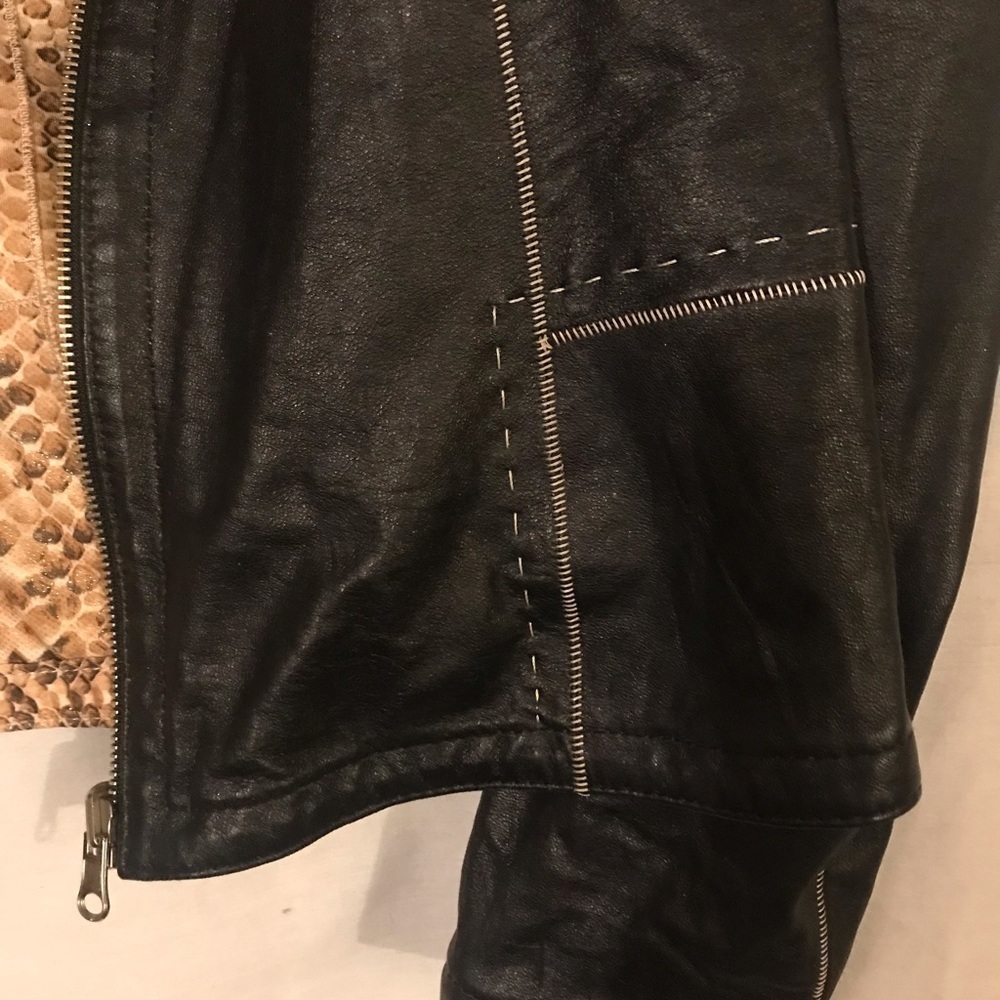 Faux Leather Reversible Snake Skin and Black with White Stitching - Picture 3 of 5